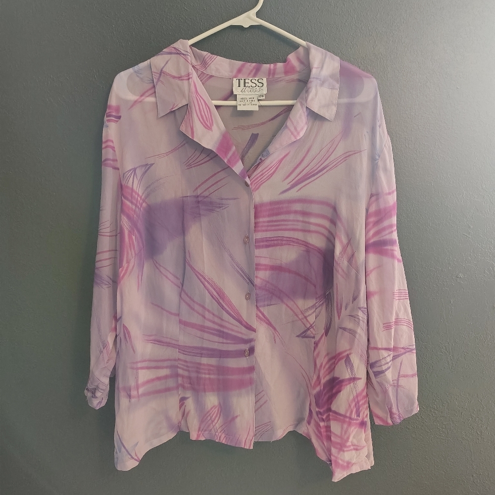 Tea Collection Lilac & Pink Abstract Button-Down Blouse